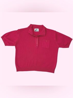 Vintage 90s Perspective Knit Short Sleeve Sweater Cottagecore Hot Pink Medium
